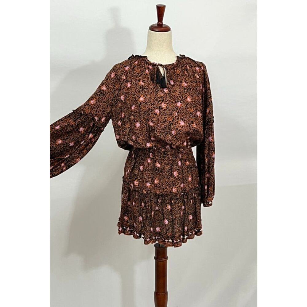 NATALIE MARTIN Sz S Small Orange Rust Floral Fall Long Sleeve Mini Dress Maggie